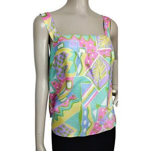 Vintage 80s Lucie Ann Colorful Pastel Sleeveless Brocade Abstract Camisole Top